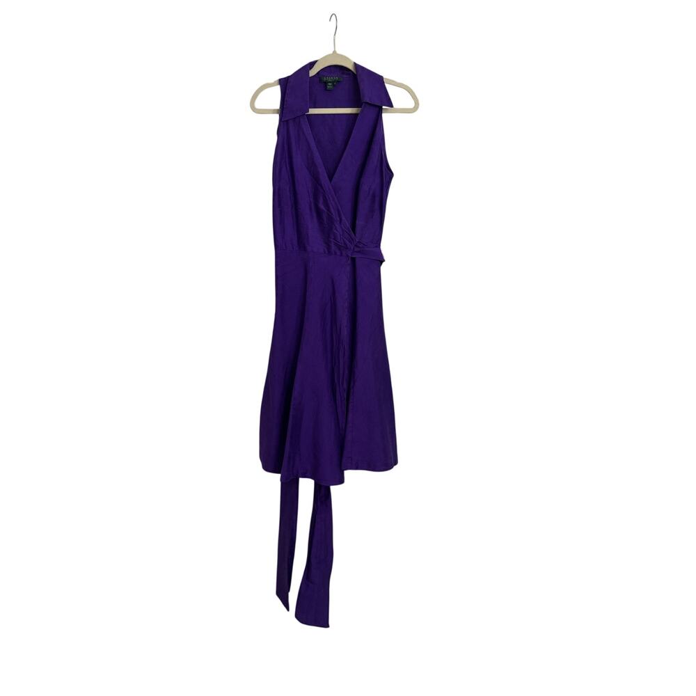 Lauren Ralph Lauren 100% Silk Sleeveless Midi Purple Wrap Dress Size 10